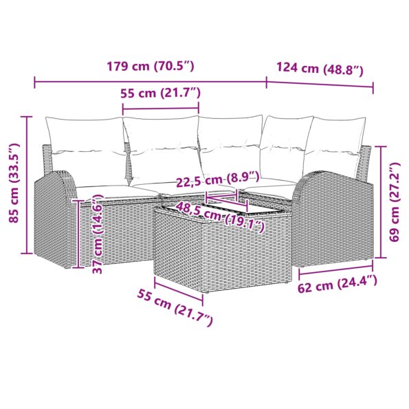 3346032_9.jpg vidaXL 5-dielny záhradný pohovkový set s vankúšmi šedý polyratan – Obrázok 9