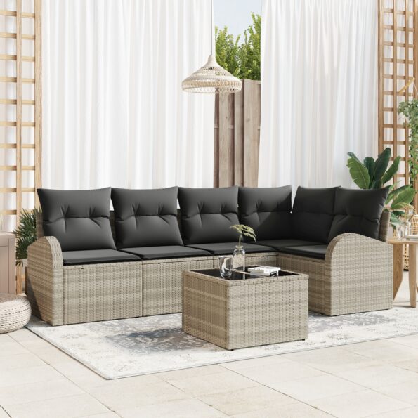 3346052_1.jpg vidaXL 6-dielny záhradný pohovkový set s vankúšmi v šedej farbe Poly ratan – Obrázok 1