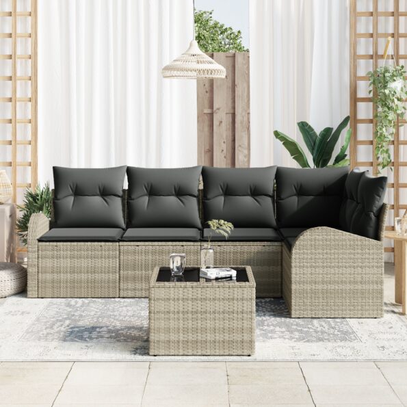 3346052_3.jpg vidaXL 6-dielny záhradný pohovkový set s vankúšmi v šedej farbe Poly ratan – Obrázok 3