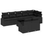 vidaXL 9-dielny záhradný pohovkový set s vankúšmi béžový poly ratan – Obrázok 2