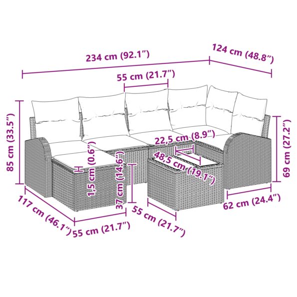 vidaXL 7-dielny záhradný nábytok s vankúšmi béžový poly ratan – Obrázok 10