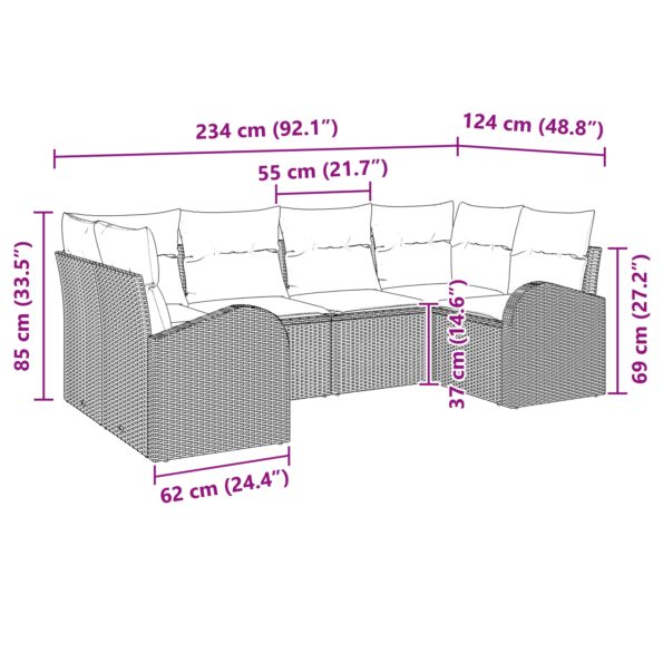 vidaXL 6-dielny záhradný pohovkový set s vankúšmi Sivý polyratan – Obrázok 11