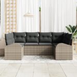 vidaXL 6-dielny záhradný pohovkový set s vankúšmi Sivý polyratan – Obrázok 3