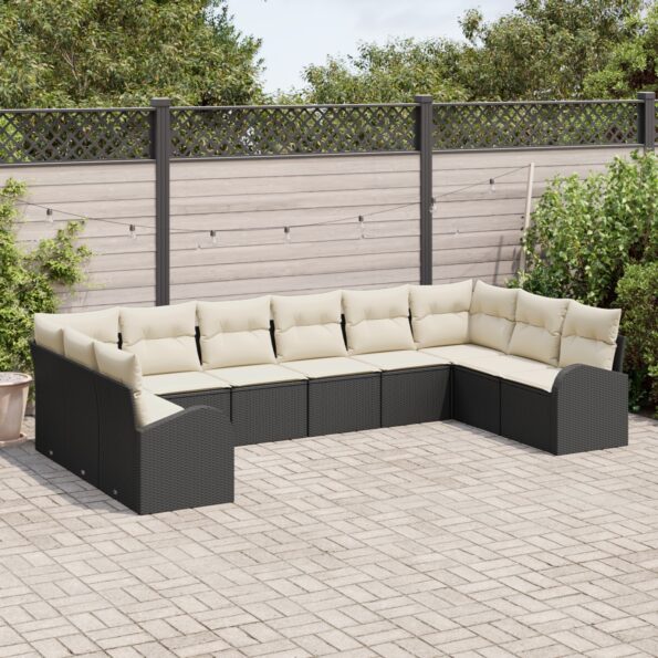 vidaXL 10-dielna záhradná pohovka s vankúšmi čierny poly ratan – Obrázok 3
