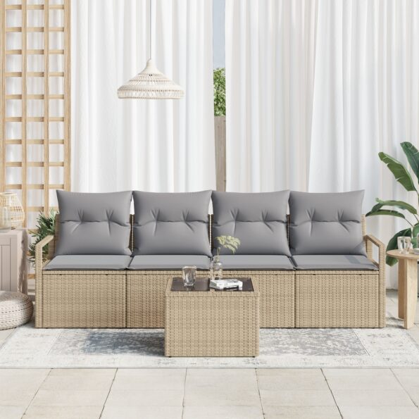 vidaXL Sada pohoviek 5 pcs Béžová a šedá polyratan – Obrázok 3