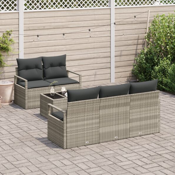 vidaXL 6-dielna záhradná pohovka so vankúšmi svetlo šedá poly ratan – Obrázok 3