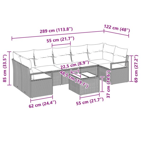 vidaXL Sada pohoviek 8 pcs Sivá polyratan – Obrázok 9