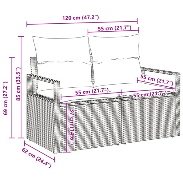 3346308_9.jpg vidaXL 9-dielny záhradný sedačkový set s vankúšmi, hnedá, poly ratan – Obrázok 9