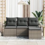 vidaXL Sada záhradných pohoviek s vankúšmi šedý poly ratan – Obrázok 3