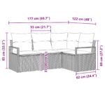 vidaXL 4-dielna sada záhradných pohoviek s vankúšmi sivá poly ratan – Obrázok 8