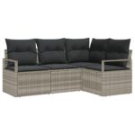 vidaXL 4-dielna záhradná pohovka s vankúšmi svetlosivý poly ratan – Obrázok 2