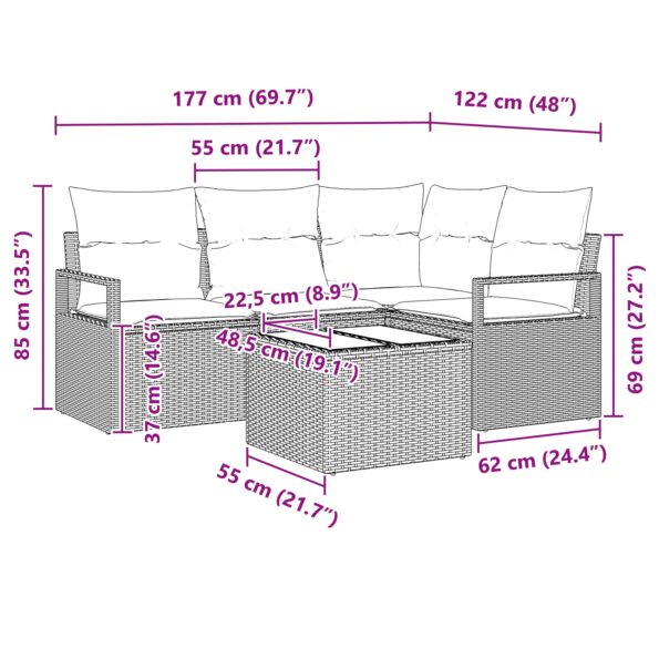 3346371_9.jpg VidaXL 5-dielna záhradná pohovka so vankúšmi hnedá poly ratan, VidaXL 2-miestna záhradná pohovka so vankúšmi béžová poly ratan – Obrázok 9