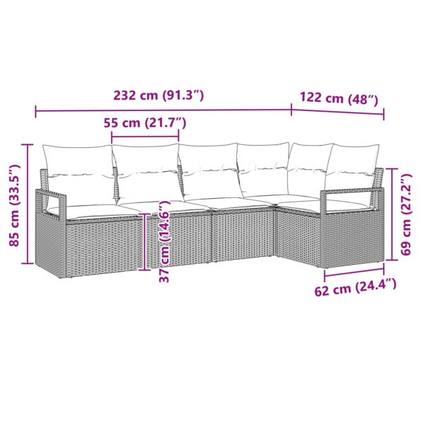 3346377_8.jpg vidaXL 5-dielny záhradný pohovka set s vankúšmi Čierny poly ratan – Obrázok 8