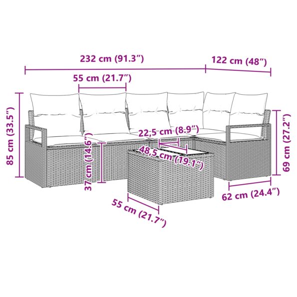 3346391_9.jpg vidaXL 6-dielny záhradný set pohoviek s vankúšmi hnedý poly ratan – Obrázok 9