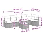 7-dielny set záhradnej pohovky vidaXL s vankúšmi čierny polyratan, 2-miestna záhradná pohovka vidaXL s vankúšmi béžový polyratan – Obrázok 9
