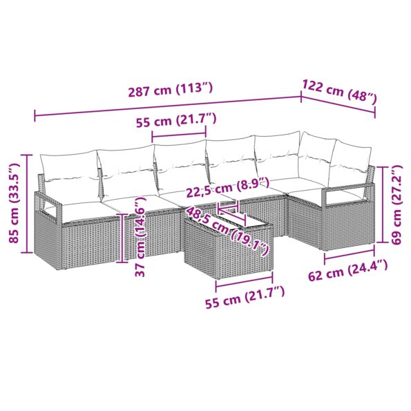 3346410_9.jpg 7-dielny set záhradnej pohovky vidaXL s vankúšmi čierny polyratan, 2-miestna záhradná pohovka vidaXL s vankúšmi béžový polyratan – Obrázok 9