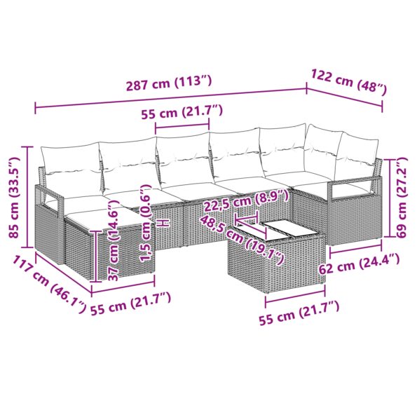 3346482_10.jpg vidaXL 8-dielna záhradná pohovka s vankúšmi šedá poly ratan – Obrázok 10