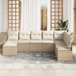 vidaXL 8-dielny záhradný pohovkový set s vankúšmi Béžový Poly Ratan – Obrázok 3