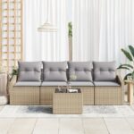 vidaXL 5-dielna súprava záhradného gauča s vankúšmi - Béžový Poly ratan – Obrázok 3