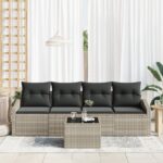 vidaXL Záhradná sedacia súprava s vankúšmi svetlo šedá poly ratan – Obrázok 3