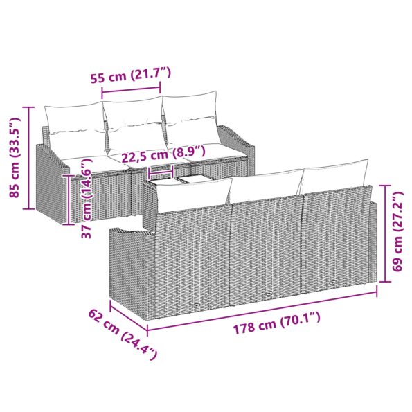 vidaXL 7-dielna súprava záhradných pohoviek s vankúšmi šedá poly ratan – Obrázok 8