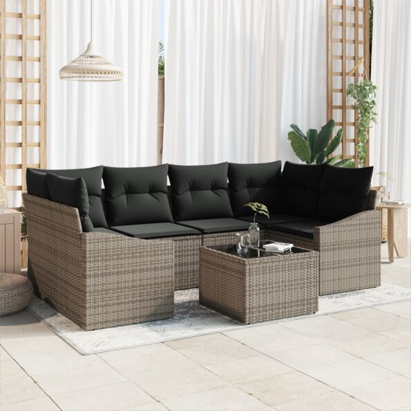 3346619_1.jpg vidaXL 7-dielny záhradný gauč set s vankúšmi šedý poly ratan – Obrázok 1