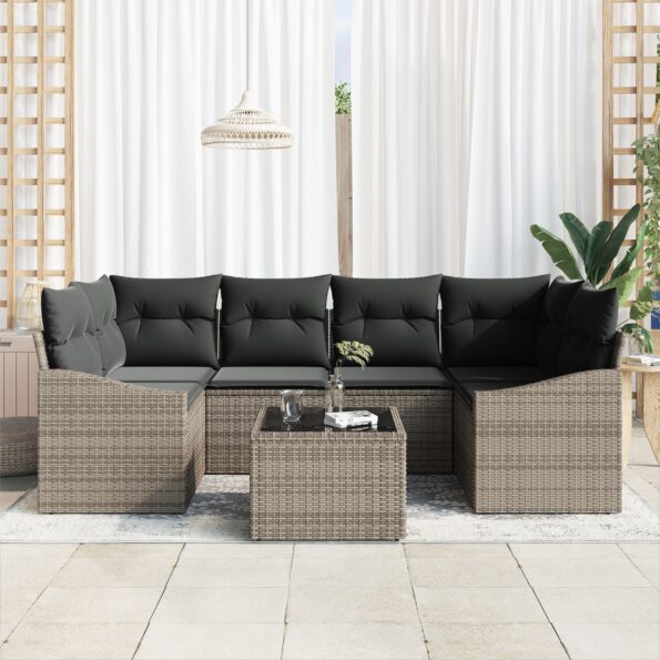 3346619_3.jpg vidaXL 7-dielny záhradný gauč set s vankúšmi šedý poly ratan – Obrázok 3