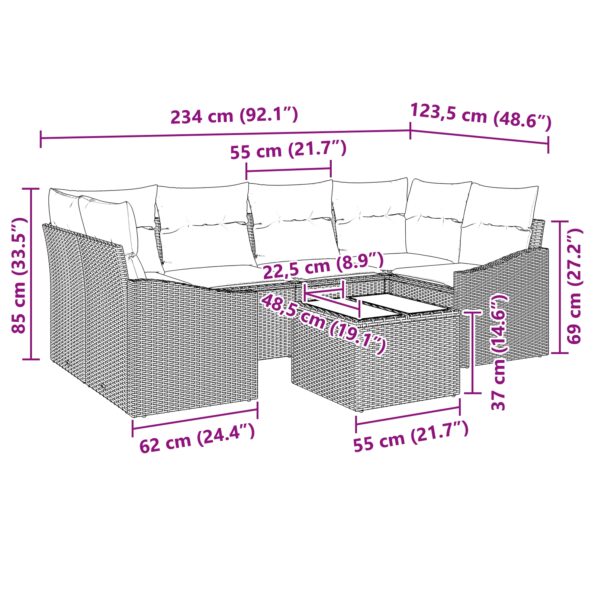 3346619_9.jpg vidaXL 7-dielny záhradný gauč set s vankúšmi šedý poly ratan – Obrázok 9