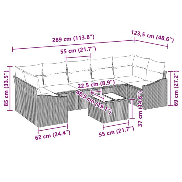 3346643_9.jpg vidaXL 8-dielny záhradný pohovkový set s vankúšmi čierny poly ratan – Obrázok 9