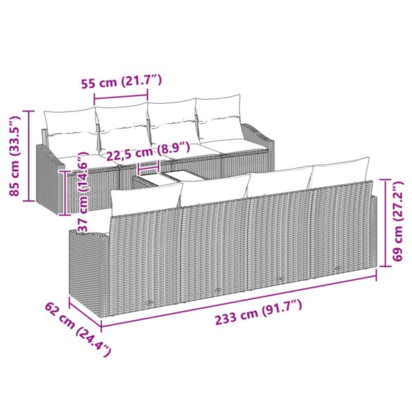 vidaXL 9-dielny záhradný gaučový set so svetlosivými vankúšmi – Obrázok 8