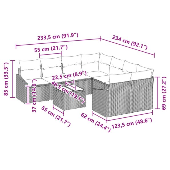 vidaXL 9-dielna súprava záhradného gauča s vankúšmi hnedý poly ratan – Obrázok 9