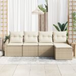 vidaXL 5-dielna záhradná pohovka s vankúšmi Béžová Poly ratan – Obrázok 3