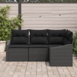 vidaXL Záhradná pohovka súprava Sada 4 Čierna Ratan, Polyester, Oceľ – Obrázok 3