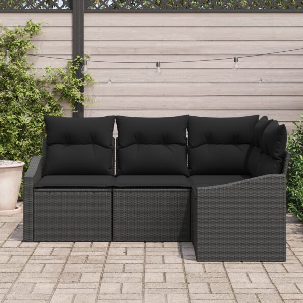 3346703_3.jpg vidaXL Záhradná pohovka súprava Sada 4 Čierna Ratan, Polyester, Oceľ – Obrázok 3