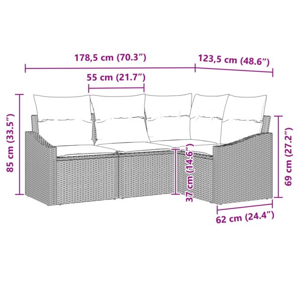 3346703_8.jpg vidaXL Záhradná pohovka súprava Sada 4 Čierna Ratan, Polyester, Oceľ – Obrázok 8