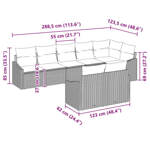 vidaXL 8-dielna súprava záhradného nábytku s vankúšmi sivá poly ratan – Obrázok 8