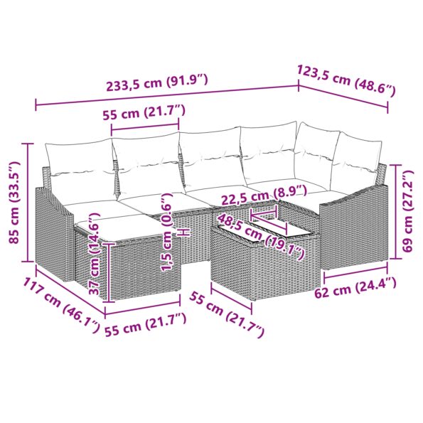 3346801_10.jpg vidaXL 7 kusový záhradný set pohoviek s vankúšmi v hnedej farbe z poly ratanu – Obrázok 10
