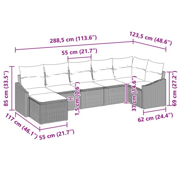 3346808_9.jpg vidaXL 7-dielny záhradný pohovkový set s vankúšmi Hnedý Poly ratan – Obrázok 9
