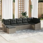 vidaXL 7-dielna záhradná pohovka s vankúšmi svetlo šedá poly ratan