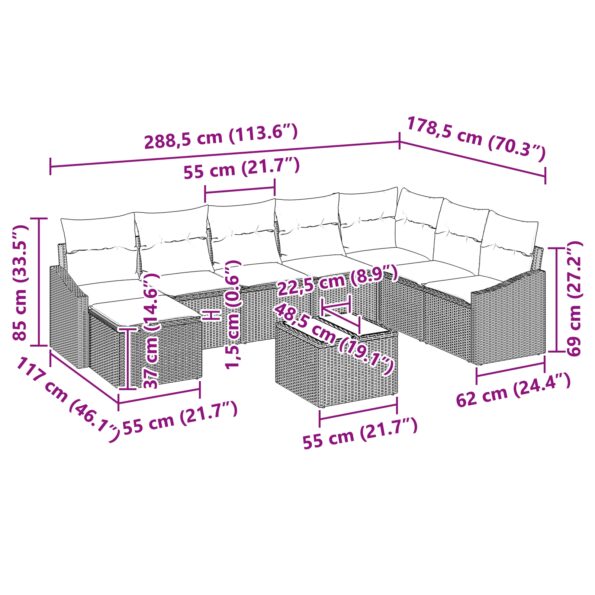 3346851_10.jpg vidaXL 9-dielny Záhradný Sofa Set s vankúšmi hnedý poly ratan – Obrázok 10
