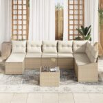 vidaXL 9-dielny Záhradný Sofa Set s vankúšmi hnedý poly ratan – Obrázok 3