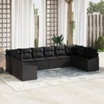 vidaXL 10-dielna záhradná súprava pohoviek s vankúšmi čiernej poly ratanovej pohovky