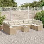 vidaXL 11-dielne súprava záhradných pohoviek s vankúšmi hnedý poly ratan – Obrázok 3