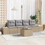 vidaXL 5-dielna záhradná sofa set s vankúšmi Béžový poly ratan