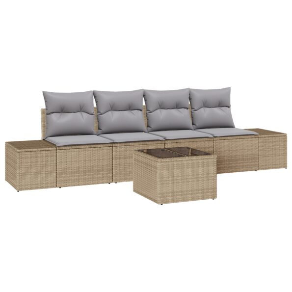 vidaXL 5-dielna záhradná sofa set s vankúšmi Béžový poly ratan – Obrázok 2