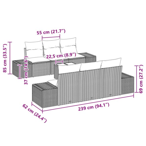 3346949_8.jpg vidaXL 7-dielny záhradný gaučový set s vankúšmi sivý poly ratan – Obrázok 8