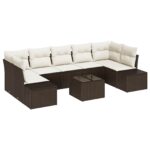 vidaXL 8-dielny záhradný sedačkový set s vankúšmi - hnedý poly ratan – Obrázok 2