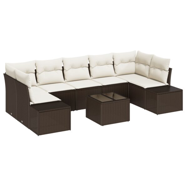 vidaXL 8-dielny záhradný sedačkový set s vankúšmi - hnedý poly ratan – Obrázok 2