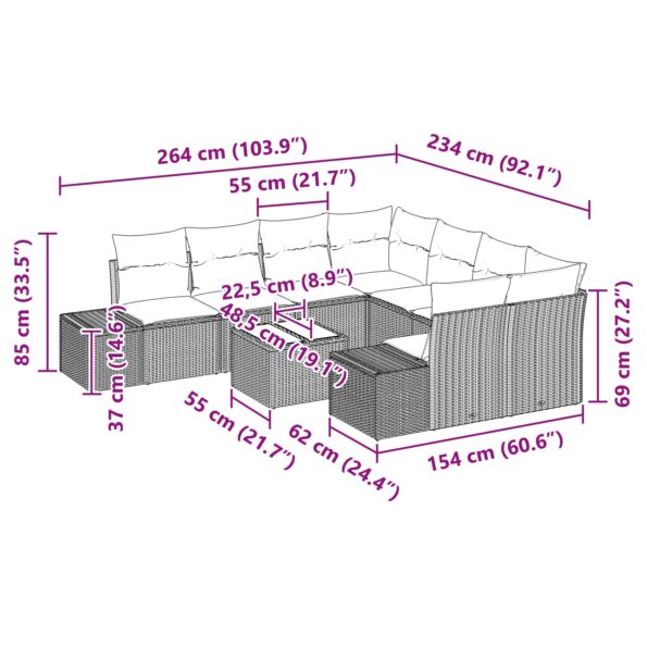 3347002_9.jpg vidaXL 9-dielna súprava záhradných sedačiek s vankúšmi Svetlosivá Poly Ratan – Obrázok 9
