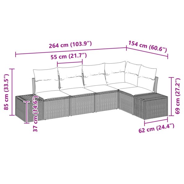 3347058_8.jpg vidaXL 5-dielna súprava záhradných pohoviek s vankúšmi hnedá polyratan – Obrázok 8